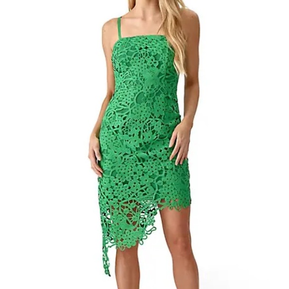 Adelyn Rae Crochet Lace Sleeveless Asymmetrical Hem Dress Small Green NWT - Picture 5 of 16